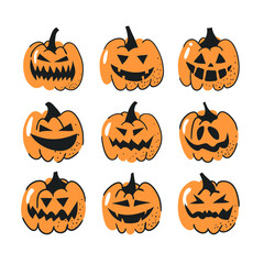 Set of hand drawn vegetables. Vector artistic drawing food. Halloween illustration pumpkin