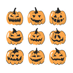 Set of hand drawn vegetables. Vector artistic drawing food. Halloween illustration pumpkin