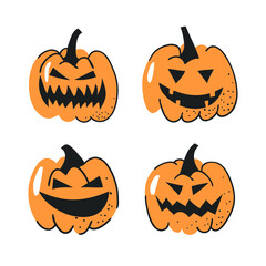 Set of hand drawn vegetables. Vector artistic drawing food. Halloween illustration pumpkin