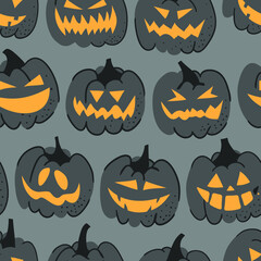 Hand drawn seamless pattern with Halloween pumpkins. Vector artistic drawing food.  Vegetable illustration