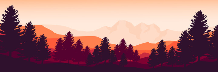 sunset at moutain canyon vector illustration good for wallpaper, backdrop, banner, background, tourism design, web design and design template