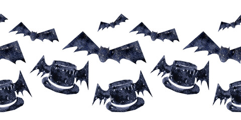 Naklejka premium Watercolor seamless border with various Halloween theme elements 