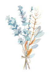Watercolor hand painted botanical autumn leaves and branches illustration bouquet isolated on white background