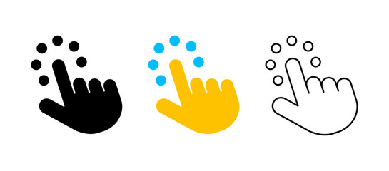 Thumb touches the load-fill sign. Manual click-touch vector icon set. Silhouette, colored, linear icon set. Logo-web, icon design element.
