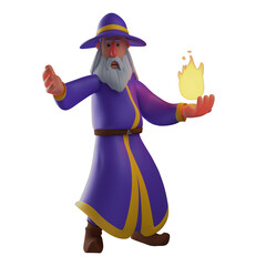 3D Witch Cartoon Illustration having a fire on his hands