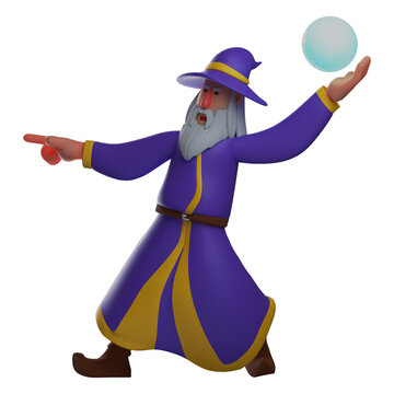 3D Witch Cartoon Illustration throwing a glass ball