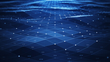 Obraz premium Data protection background is a concept in cybersecurity and privacy technology. A small padlock binary polygon that acts as a connection. with dark blue background.