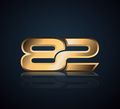 Simple Numbers Logo Vector Gold Metallic On Dark Background 82
