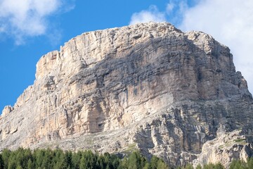 Fototapeta na wymiar Corvara - August: mountain in Colfosco, Dolomites, Italy