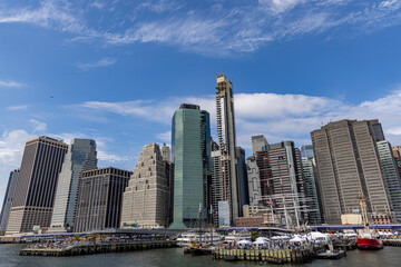 Fototapeta na wymiar A view of the Manhattan skyline from the East River in New York City
