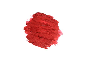Abstract background smeared lipstick on a white background in red.