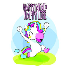 Cute unicorn quote vector illustration, happy unicorn