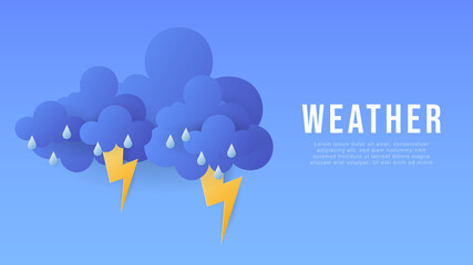 The weather was cloudy with rain and lightning ,illustration of the weather concept ,Paper cut style ,Vector illustration EPS 10