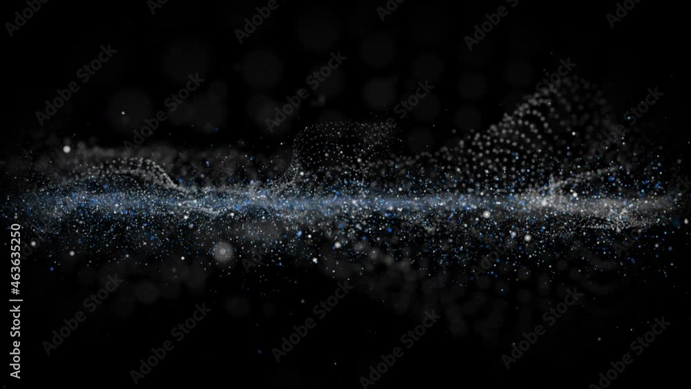 Poster futuristic video animation with wave object and glitter particles in slow motion, 4096x2304 loop 4k