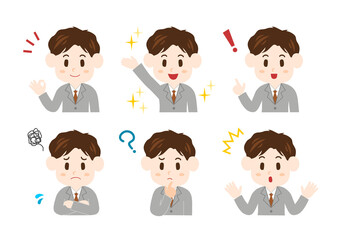 若いビジネスパーソンの表情イラストセット