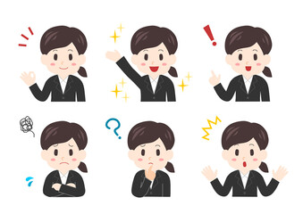 女子就活生の表情イラストセット