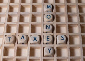 Wooden Letters Words Money Taxes 