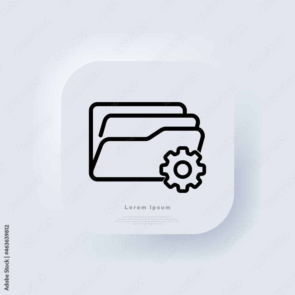 Poster folder with cogwheel icon. project management concept. data management, project goals, task sign wit