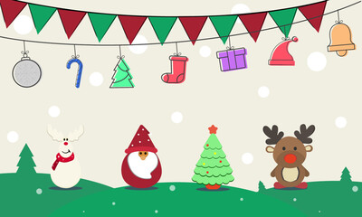 Christmas day and Happy new year with Santa Claus ,Snowman , reindeer and  icon set celebration. vector illustration for design