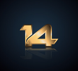 Simple Numbers Logo Vector Gold Metallic On Dark Background 14