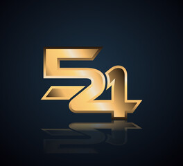 Simple Numbers Logo Vector Gold Metallic On Dark Background 54