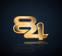 Simple Numbers Logo Vector Gold Metallic On Dark Background 84