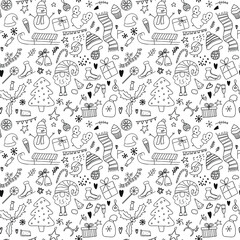 Christmas hand drawn doodle seamless pattern on white background.