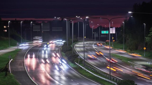 Time-lapse of the highway traffic in the summer night in Espoo, Finland.