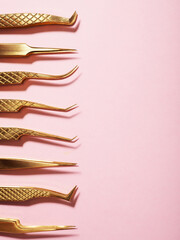 Tweezers of different shapes for eyelash extensions, artificial eyelash masters. tweezers for working with eyelashes and eyebrows