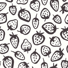 Strawberry semless pattern. Vector hand drawn background with black berry for children textile.