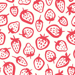 Strawberry semless pattern. Vector hand drawn background with red berry for children textile.