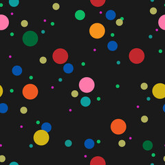 Abstract polka dots seamless pattern Christmas background Xmas ball circle symbol emblem Trendy chaotic modern design style Fashion print clothes apparel greeting invitation card cover flyer poster ad