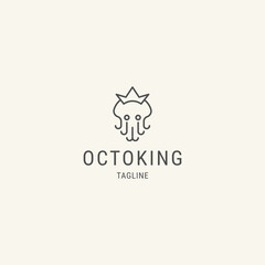 King of octopus logo design with line art concept.