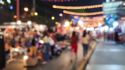 blurred walking street at night market after lockdown, Bangkok, Thailand