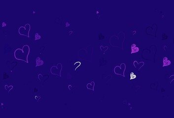 Light Purple, Pink vector pattern with colorful hearts.