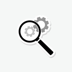 Gear and magnifying glass sticker icon