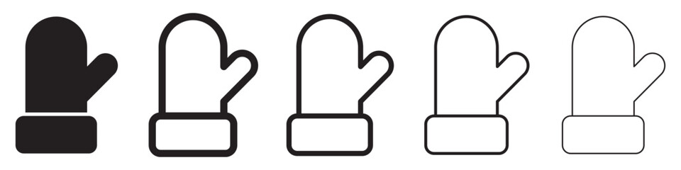 Mitten icon,. Set of mittens icons in flat linear design. Vector illustration. Black icons of winter mittens
