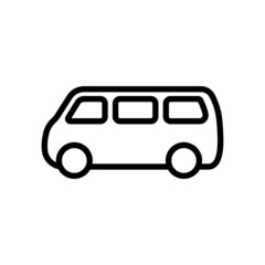 Minibus icon. Minivan. Camper. Black contour linear silhouette. Side view. Vector simple flat graphic illustration. The isolated object on a white background. Isolate.