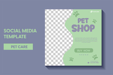modern pet shop post template, Pet care social media post Template or web banner template. Pet care service promotional banner ads design