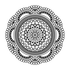 Isolated mandala in vector. Round pattern in white and black colors for design. Vintage decorative element