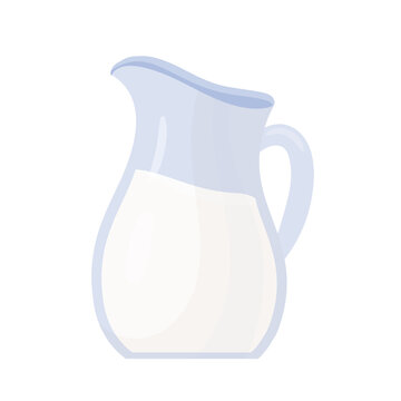 Milk dairy product, organic farm food production vector illustration. Cartoon healthy fresh milk drink in glass jug jar with calcium, protein, vitamins isolated on white