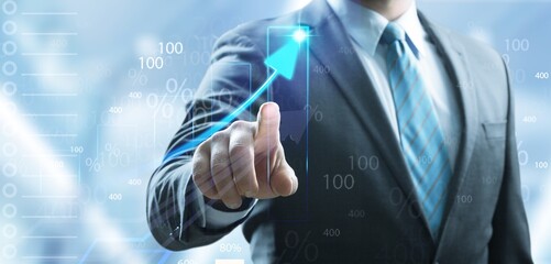 Business strategy, plan, development to success. Smart businessman pointing