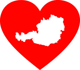 White map of Austria inside red heart shape