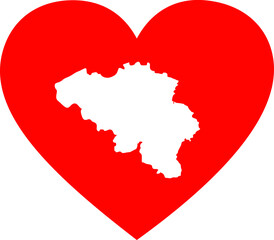 White map of Belgium inside red heart shape