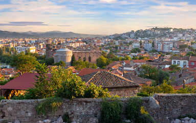 Panoramic photo of city of Pergamon locally known as Bergama. Tourism and leisure concept