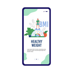 Healthy BMI or body mass index onboarding page, flat vector illustration.