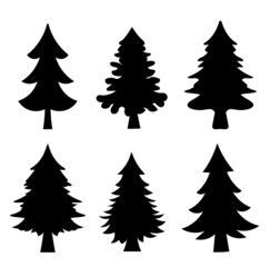 Abstract spruce or fir trees on the white background. Set. Vector