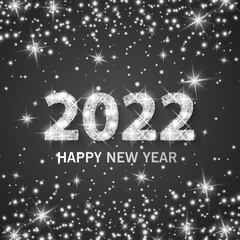 Fototapeta na wymiar Banner happy new year 2022 with Silver dust, shiny glittering effect, vector format