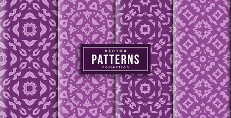 pattern ornament style purple colors set of four. seamless background ready to print