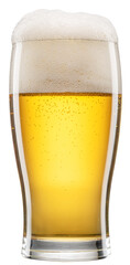 Glass of beer with big white foam and gas bubbles inside. File contains clipping path.